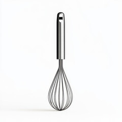 Stainless steel whisk in realistic photography highlighting its design and functionality with copy space suitable for culinary themes or kitchenware promotion and advertising purposes