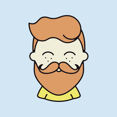 Bearded man's face vector icon. Hipster character