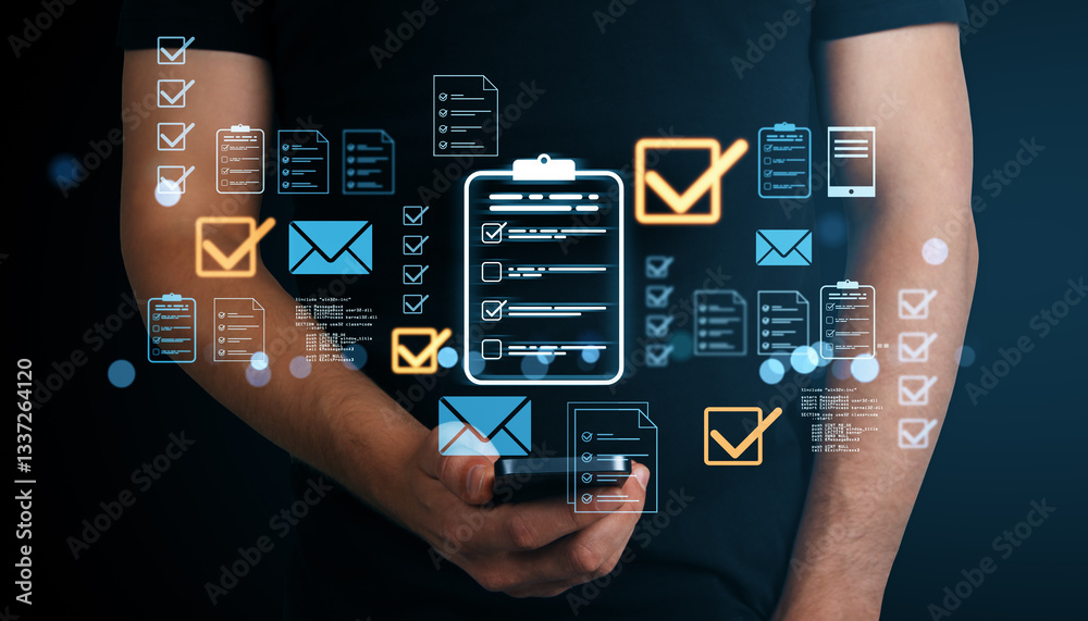 Poster Digital document management with holographic interface.