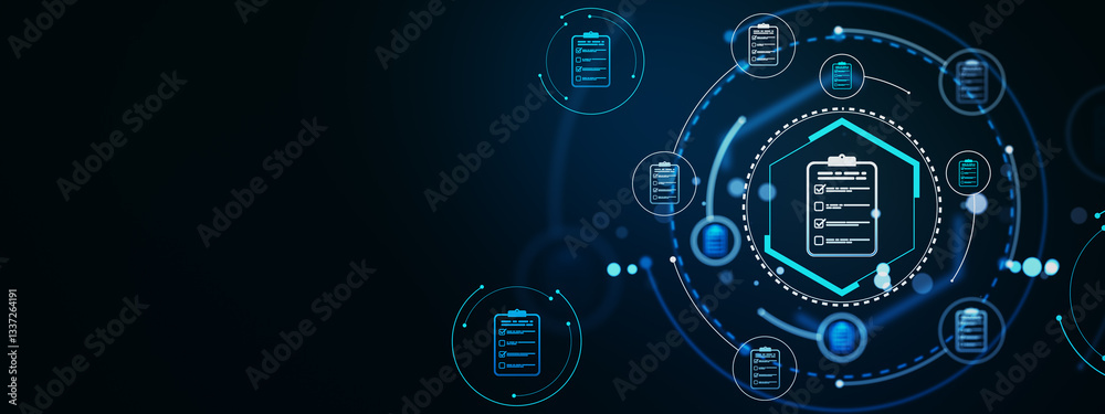 Aufkleber Digital document management system with futuristic interface. 3D Rendering