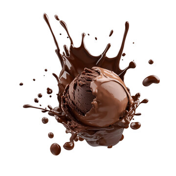 Chocolate ice cream splash with melted effect, cut out  
