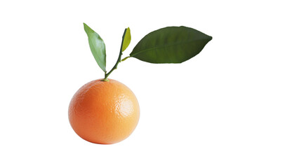 Fresh ripe orange with green leaf isolated on white background