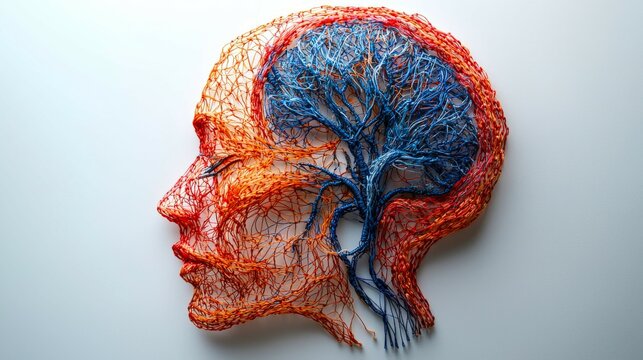Colorful embroidery depicting a human ear and its inner structures