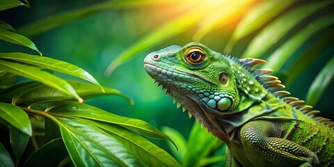 Reptile Owner with Lush Greenery - Bold High-Contrast Stock Photo