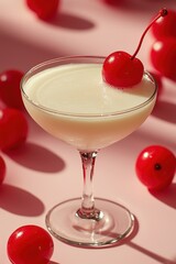 Cosmopolitan cocktail elegantly displayed against a soft pastel background