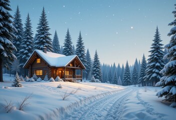 house in winter forest