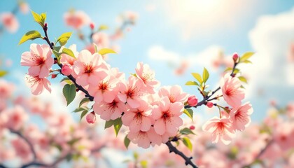 Blossoming cherry trees display vibrant pink flowers against a clear blue sky in springtime sunshine, showcasing nature's beauty during a peaceful day outdoors Generative AI