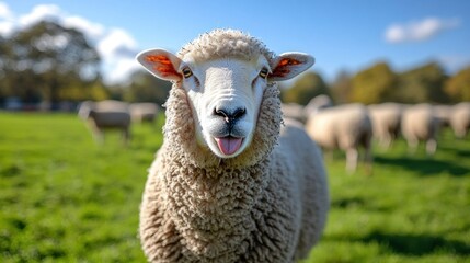 Fototapeta premium Playful sheep in a grassy field