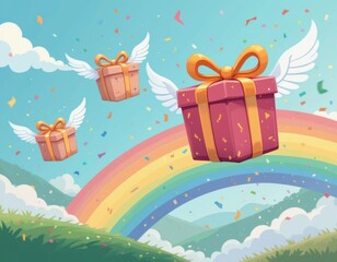 gift box with wings flying