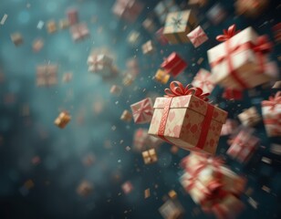 christmas gift boxes floating motion blur