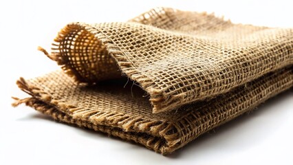 Rustic Old Burlap Napkin on White, Night Photography Stock Photo