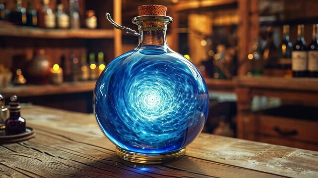 Mystical Blue Potion in an Ancient Apothecary