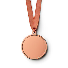 Blank bronze medal with ribbon isolated on white