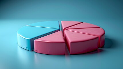 Fototapeta premium 3D Render, Pie Chart, Two Vivid Blue Slices, Five Vibrant Pink Slices, Modern Design.