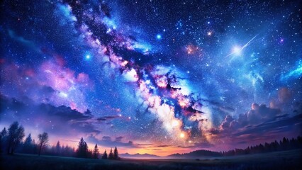 Serene Night Splatter: Peaceful Abstract Dark Blue and Purple Night Sky Paint Splash
