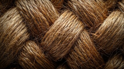 Fototapeta premium Close-up view of thick, intertwined coconut coir fiber strands