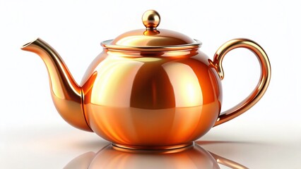 Shiny Orange Metal Teapot Isolated on White Background - Perfect for Kitchenware Stock Photo