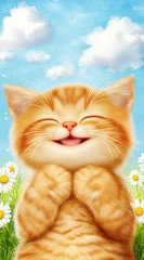 Plexiglas schilderij  An orange cat is playing on the grass in the park  © Maginstock