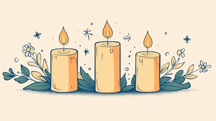 religious candle art, simple candle lit prayers doodle with elegant designs and subtle spiritual elements