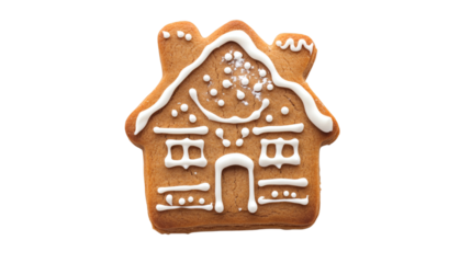 Gingerbread house-shaped cookie isolated on white background