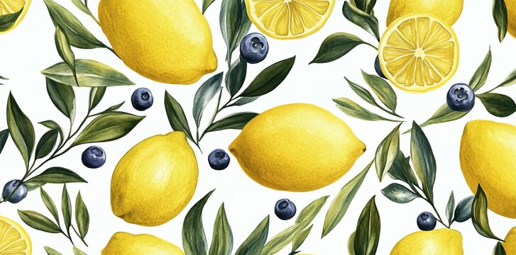 Seamless and elegant, this watercolor lemon pattern is perfect for summer-inspired designs, including fabrics, wallpapers, and branding initiatives