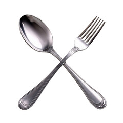 Cuchara y tenerdor sin fondo, cubiertos metàlicos en un fondo transparente