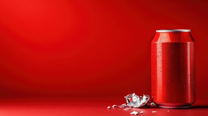 A crumpled soda can stands beside its crushed remains on a bold red background, capturing the essence of waste, environmental consciousness, and artistry in everyday items.