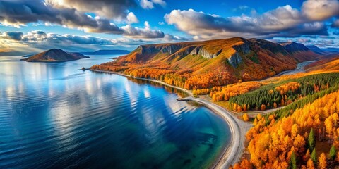 Stunning Aerial View of Veselaya Bay, Okhotsk Sea, Russia - Autumn Scenery