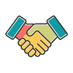 Colorful handshake symbolizing partnership and agreement, teamwork