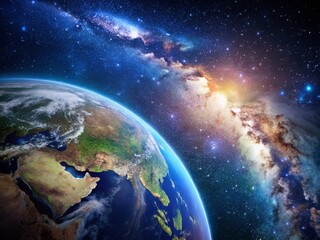 Obraz premium Stunning Earth & Galaxy: A Cosmic Perspective from Space - Documentary Photography