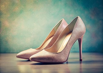 Naklejka premium Stylish High Heels on a Pastel Background with Halftone Texture - Elegant Women's Footwear Photography