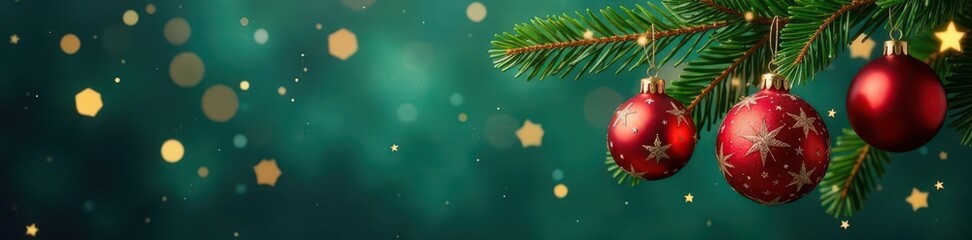 Majestic evergreen, glittering star, colorful baubles, white, photography, festive