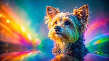 Naklejka premium Sunlit Pet Portrait: Double Exposure Rainbow Glass Reflection
