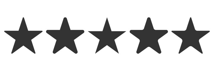 Set of black star silhouettes in different shapes. Simple geometric vector icons. Various stars isolated on white. Graphic design element. Ideal for badge, label, rating, ranking visuals