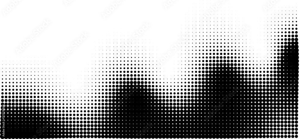 Fototapete Abstract grain dot wave pattern. Vector halftone faded gradient texture. Black sand noise stipple pointillism background with copy space