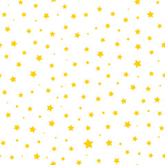 Yellow star confetti background. Scattered stars seamless pattern. Template for birthday party, carnival Design. Great for wrapping paper, packaging, wallpaper, textile print, cover