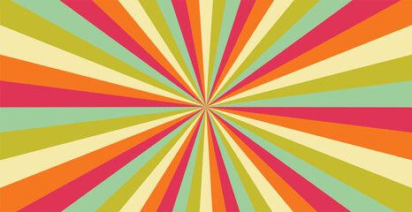Retro sunlight horizontal background. orange, pink, green and beige colors. straight lines burst vintage background. Circus poster