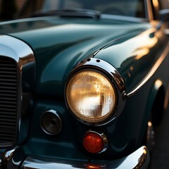 Foggy Car Headlight Close-Up: Water Droplets & Soft Light Diffusion in Misty Atmosphere