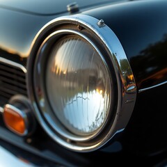 Foggy Car Headlight Close-Up: Water Droplets & Soft Light Diffusion in Misty Atmosphere