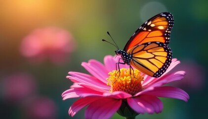Fototapeta premium Vibrant butterfly on bright bloom, delicate wings , bloom, color