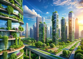 Obraz premium Sustainable Cityscape: Green Infrastructure & Smart Technology