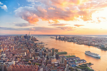 Manhattan city skyline from top viewy, cityscape of New York city