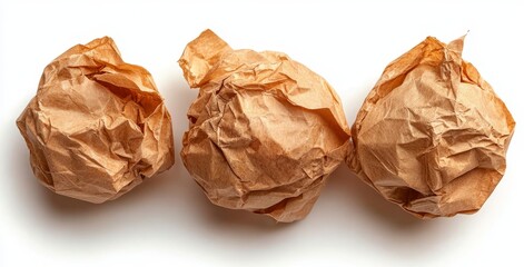 An old brown wrinkled sheet of craft paper is crumpled into a rugged rounded lump, isolated from other objects