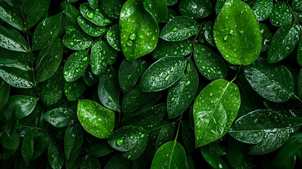 Lush green foliage with water droplets