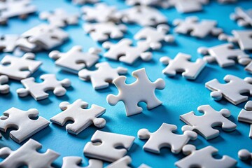 Obraz premium Unfinished White Jigsaw Puzzle on Blue Background - Last Piece Missing