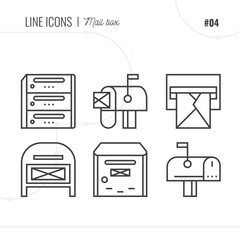 Mail box icons set. Related to post, postal office signs collection. Vector illustration.
