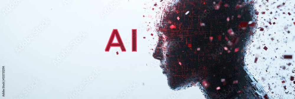 Poster exploring ai through abstract human forms and digital elements
