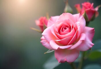 Fototapeta premium A dreamy background featuring soft pink roses with a gentle blur effect. The delicate petals blend seamlessly, creating a romantic and elegant atmosphere with a smooth, pastel-toned aesthetic.