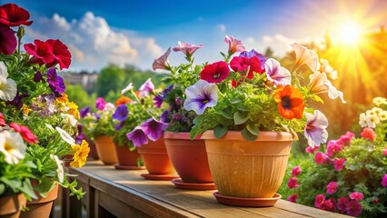 Vibrant Petunia and Flower Balcony Pots - Summer Garden Bloom