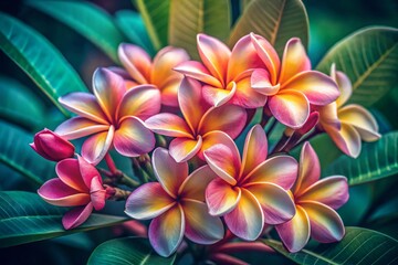 Fototapeta premium Vibrant Plumeria Flowers: Close-Up Documentary Style Illustration